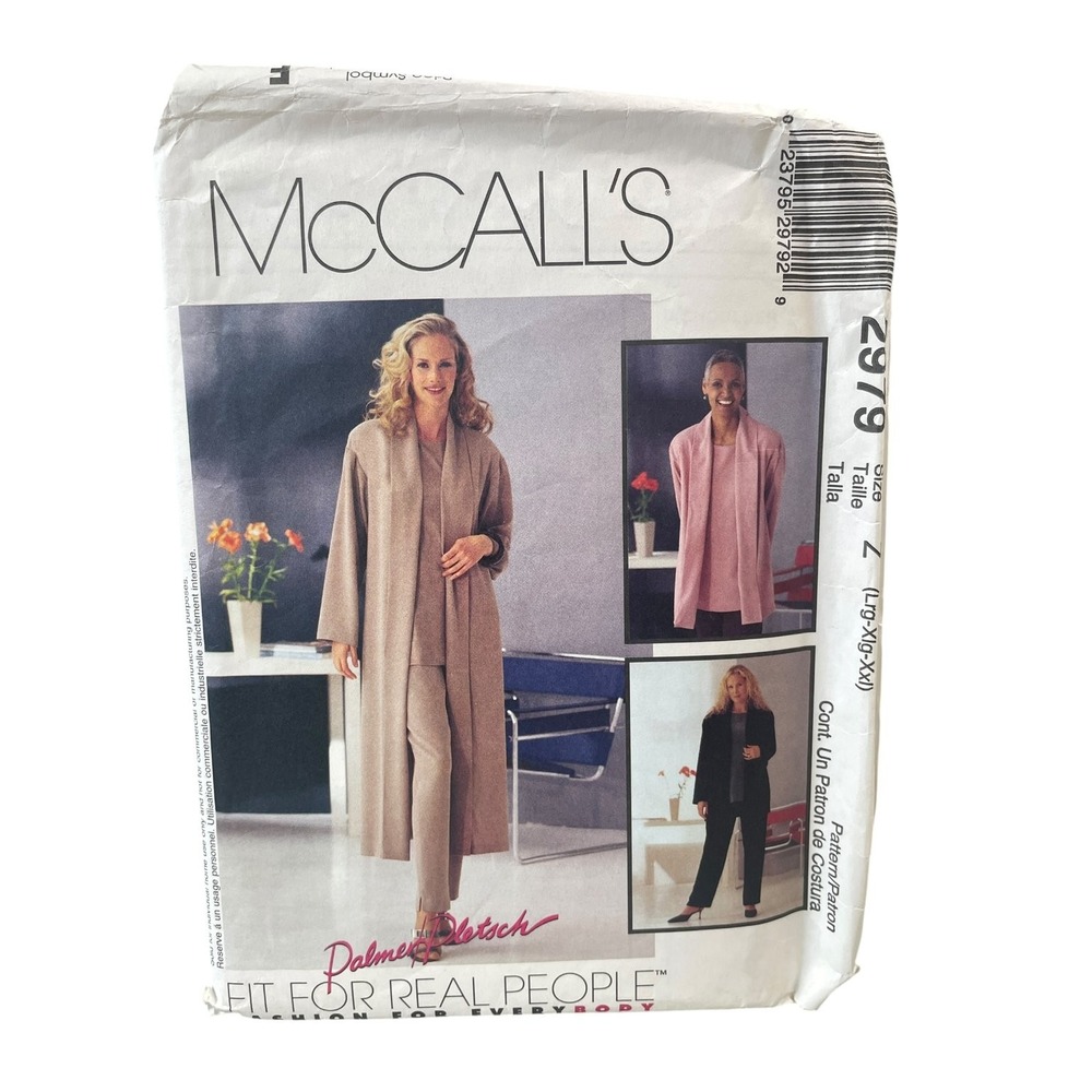McCall's Sewing Pattern Women L-XXL Duster Jacket Top Pants 2979 Palmer Pletsch